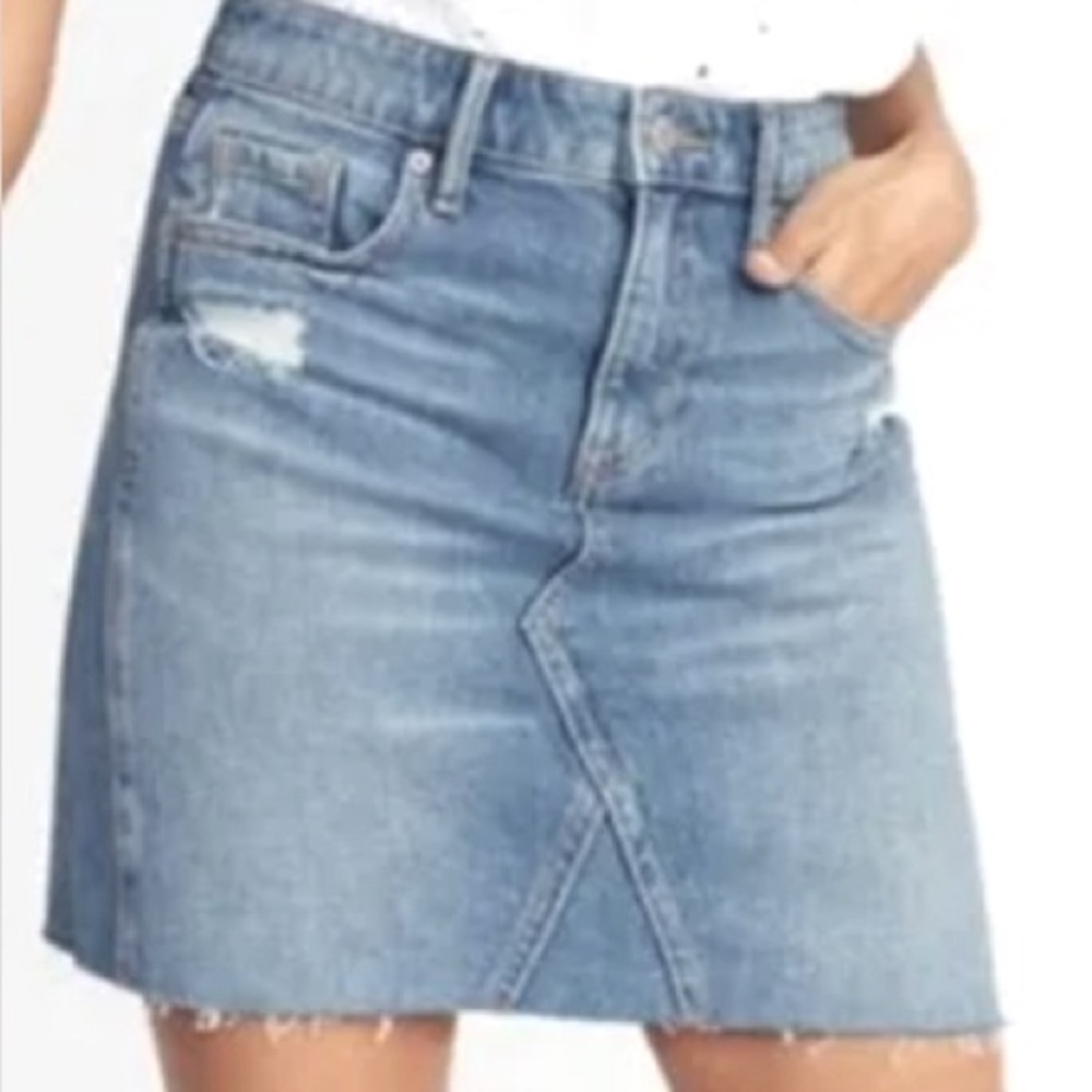 Old Navy Cotton Stretch Denim Med Wash Blue Distressed Mini Pencil‎ Skirt 10 EUC